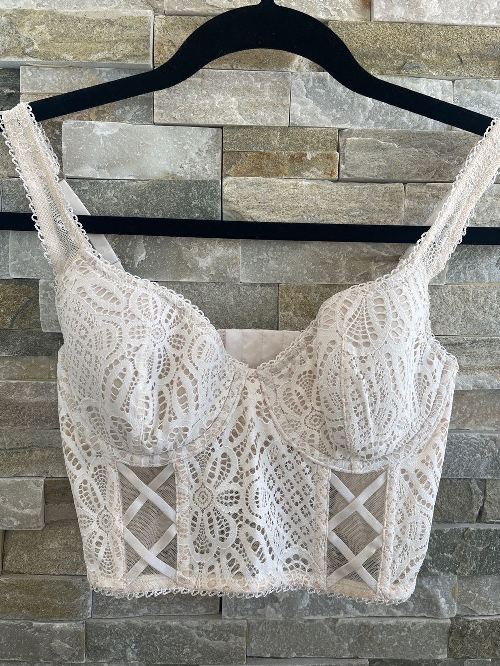 Victoria's Secret Ivory Lace Longline Crop Top